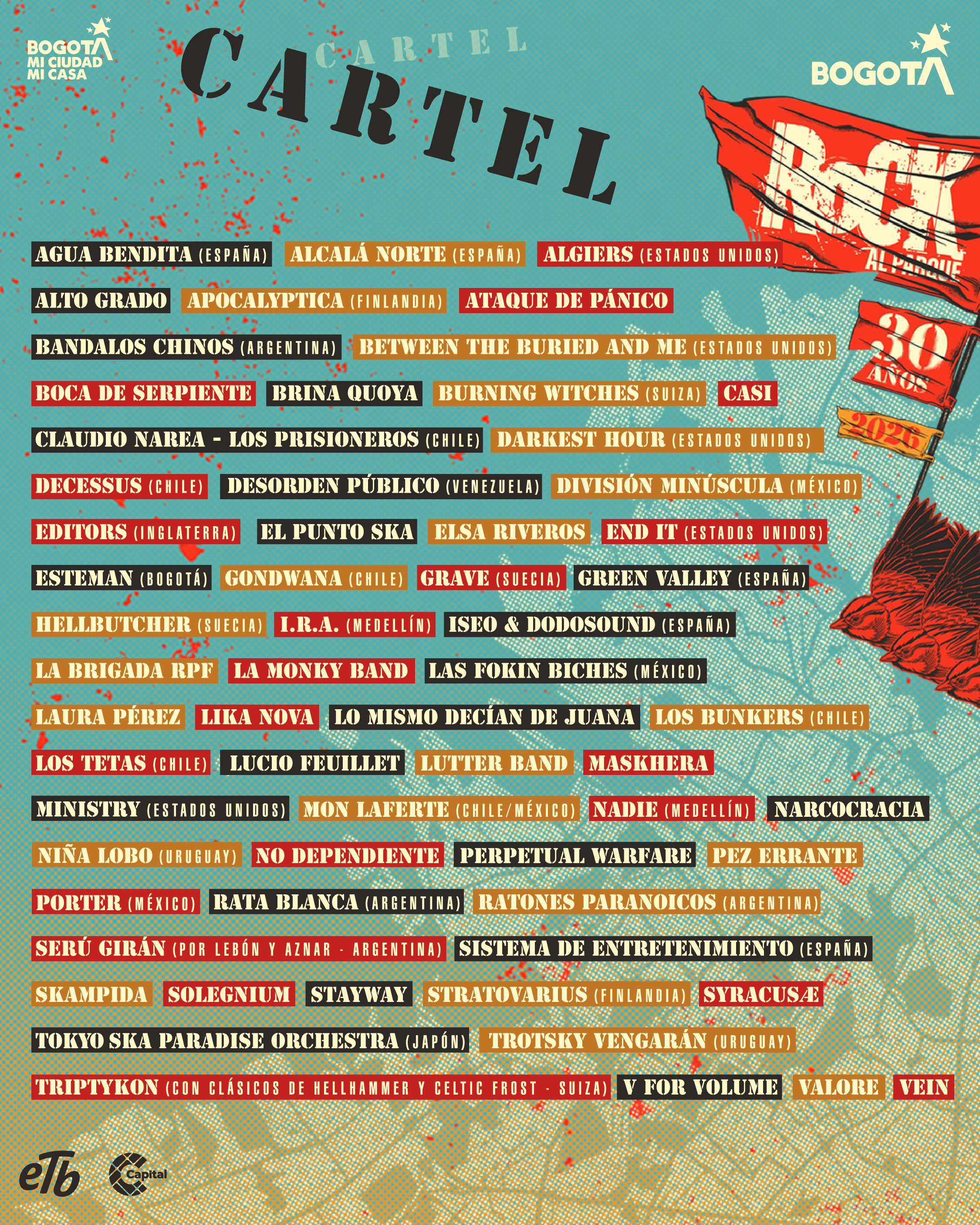 Mon Laferte, Apocalyptica y Serú Girán lideran el histórico cartel de los 30 años de Rock al Parque