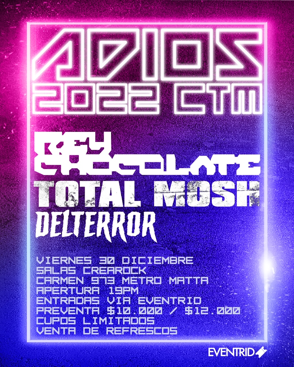 Rey Chocolate, Total Mosh y Delterror despiden el año en Salas CreaRock