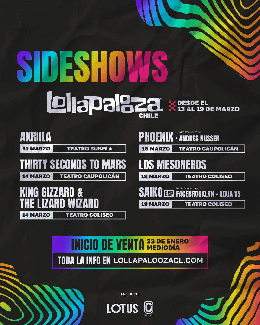 King Gizzard, Phoenix y más: revelan los sideshows Lollapalooza Chile 2024