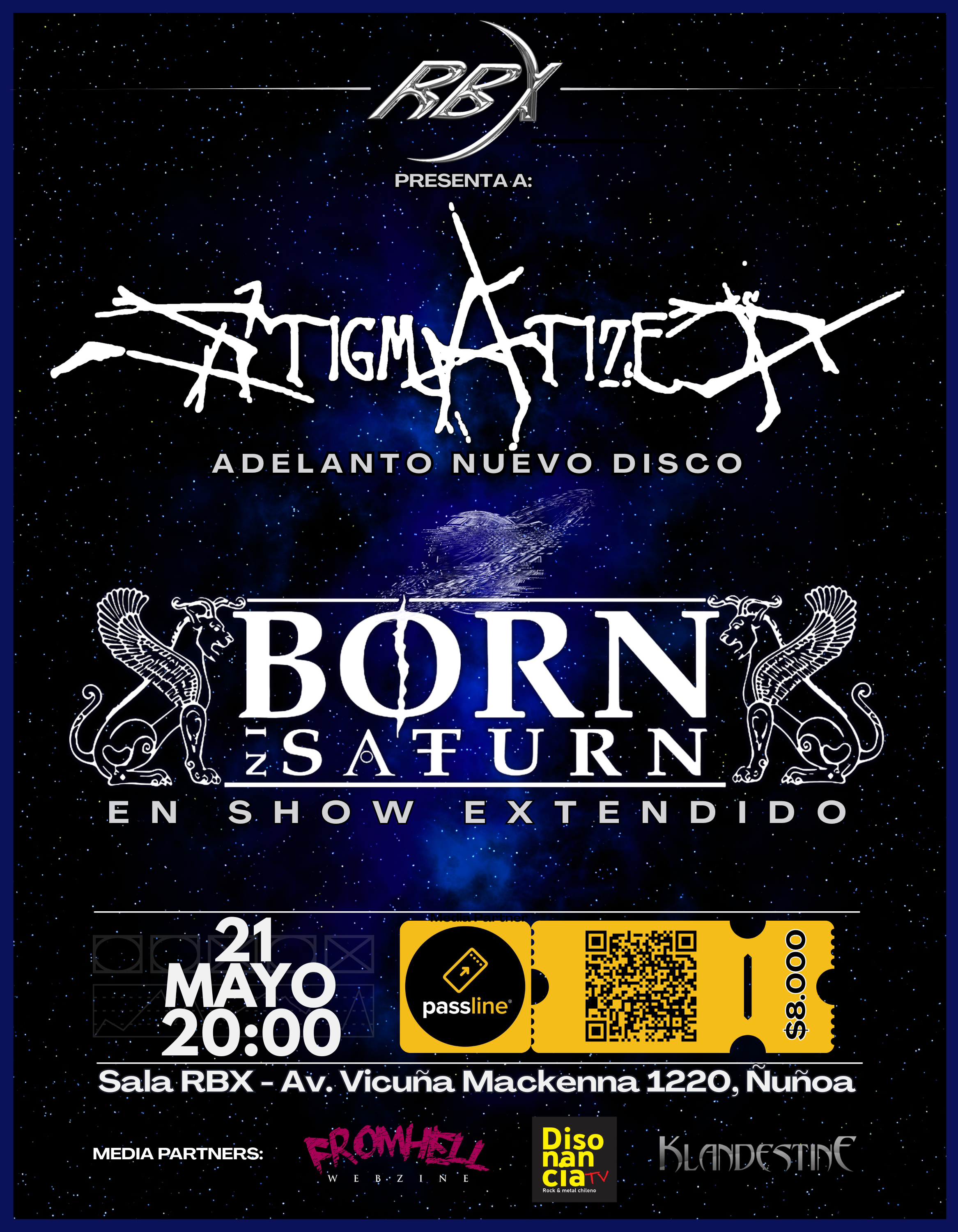 Stigmatized y Born in Saturn se presentarán en Sala RBX este 21 de mayo
